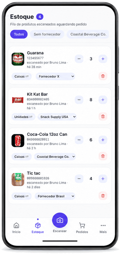 Cola de inventario de Estoqui agrupada por proveedor