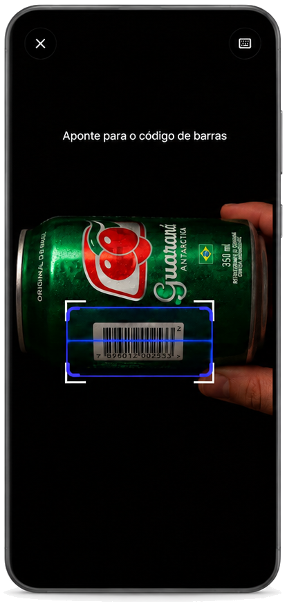 Estoqui barcode scanner aimed at a product