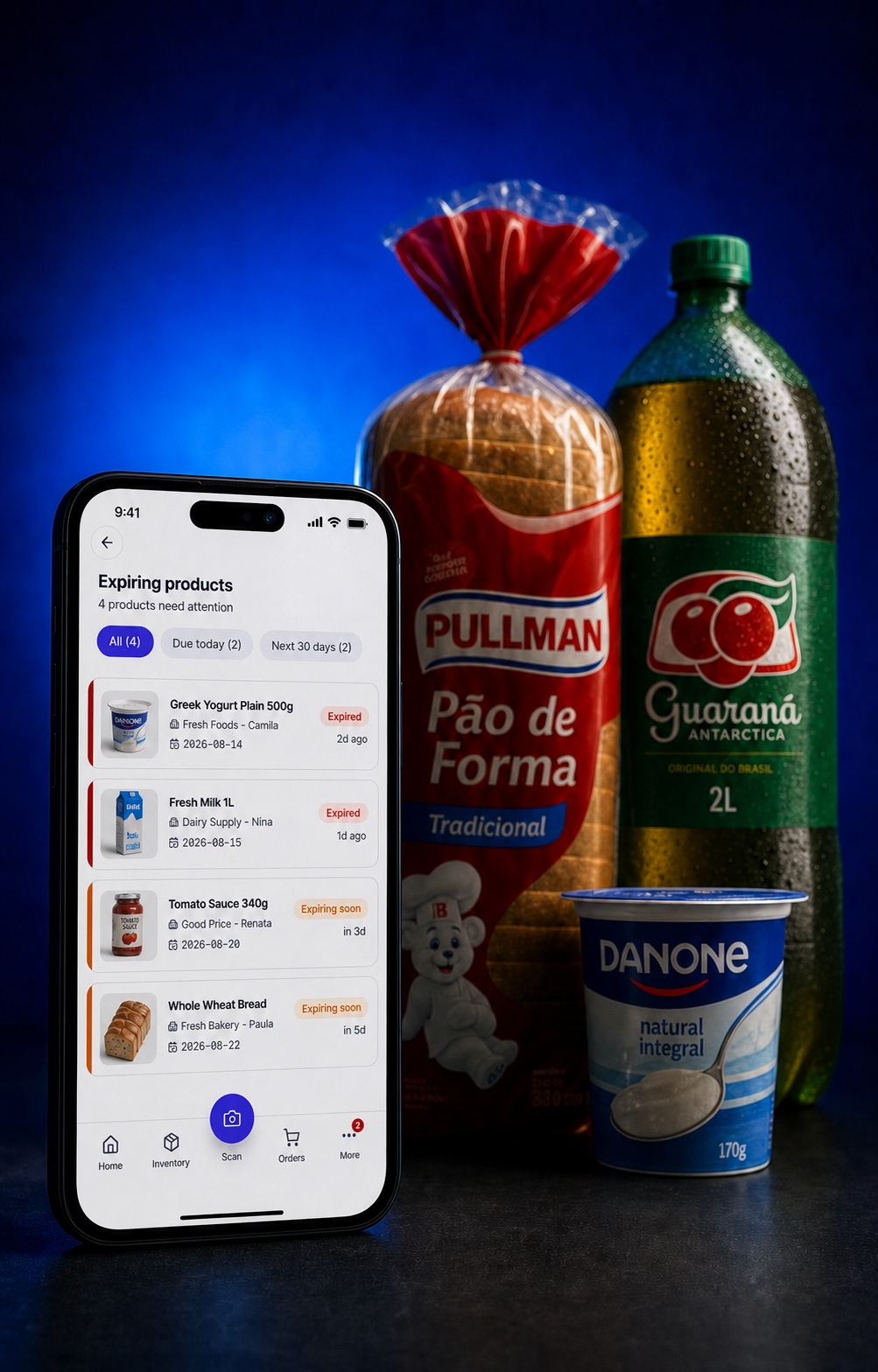 Expiration alert for bread and soda on the Estoqui app